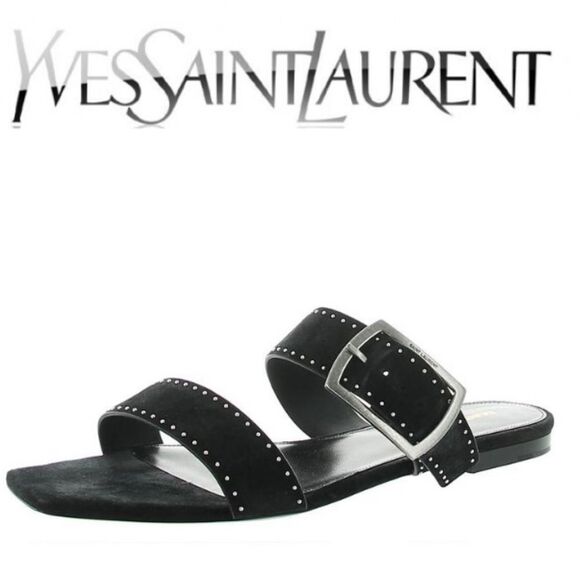 Saint Laurent PEAR BUCK SUEDE SANDAL WOMENS SZ 37 / 7 - Picture 1 of 14